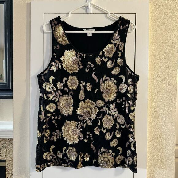 Garnet Hill Embellished Embroidered Black Gold Knit Sequined Tank Top &Skirt Set - Picture 4 of 11